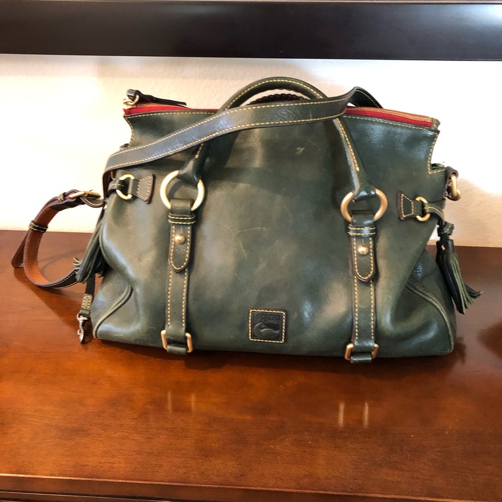 Dooney & Bourke Olive Green smooth leather. Red interior